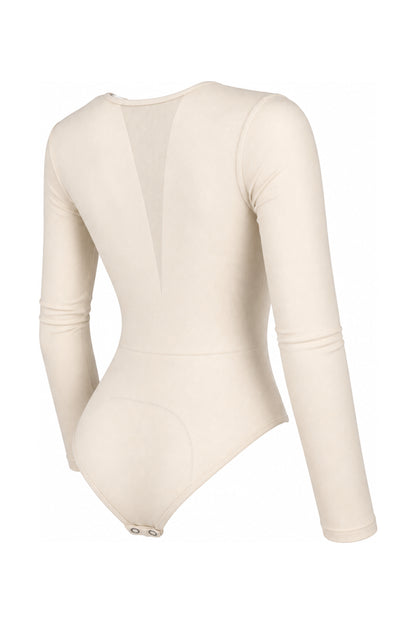 IAMNOTBASIC Cream Ribbed Cut-Out Tie-Front Bodysuit