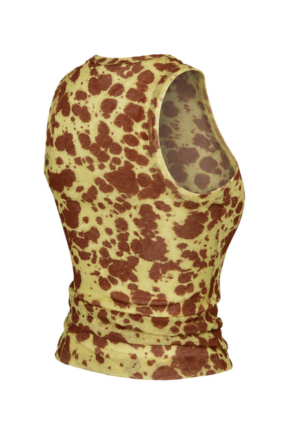 Nanushka Giraffe Print Sheer Mesh Tank Top