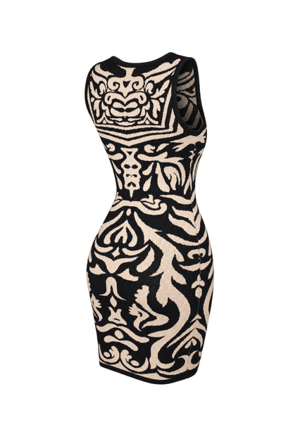 Forever 21 Black Beige Jacquard Knit Bodycon Mini Dress