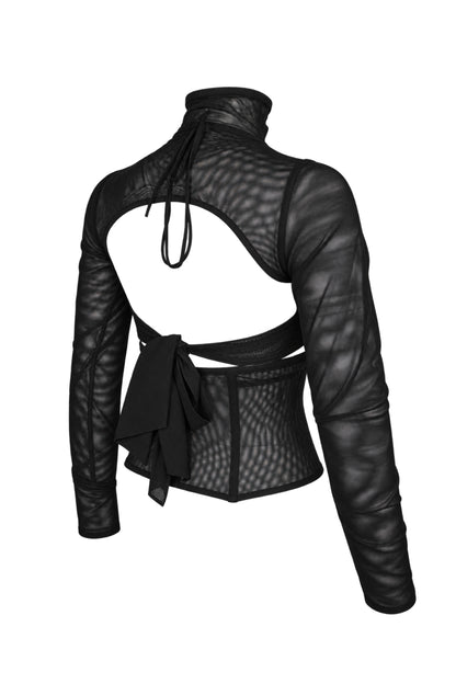 Cup of Stars Black Mesh Three-Piece Cut-Out Top Set