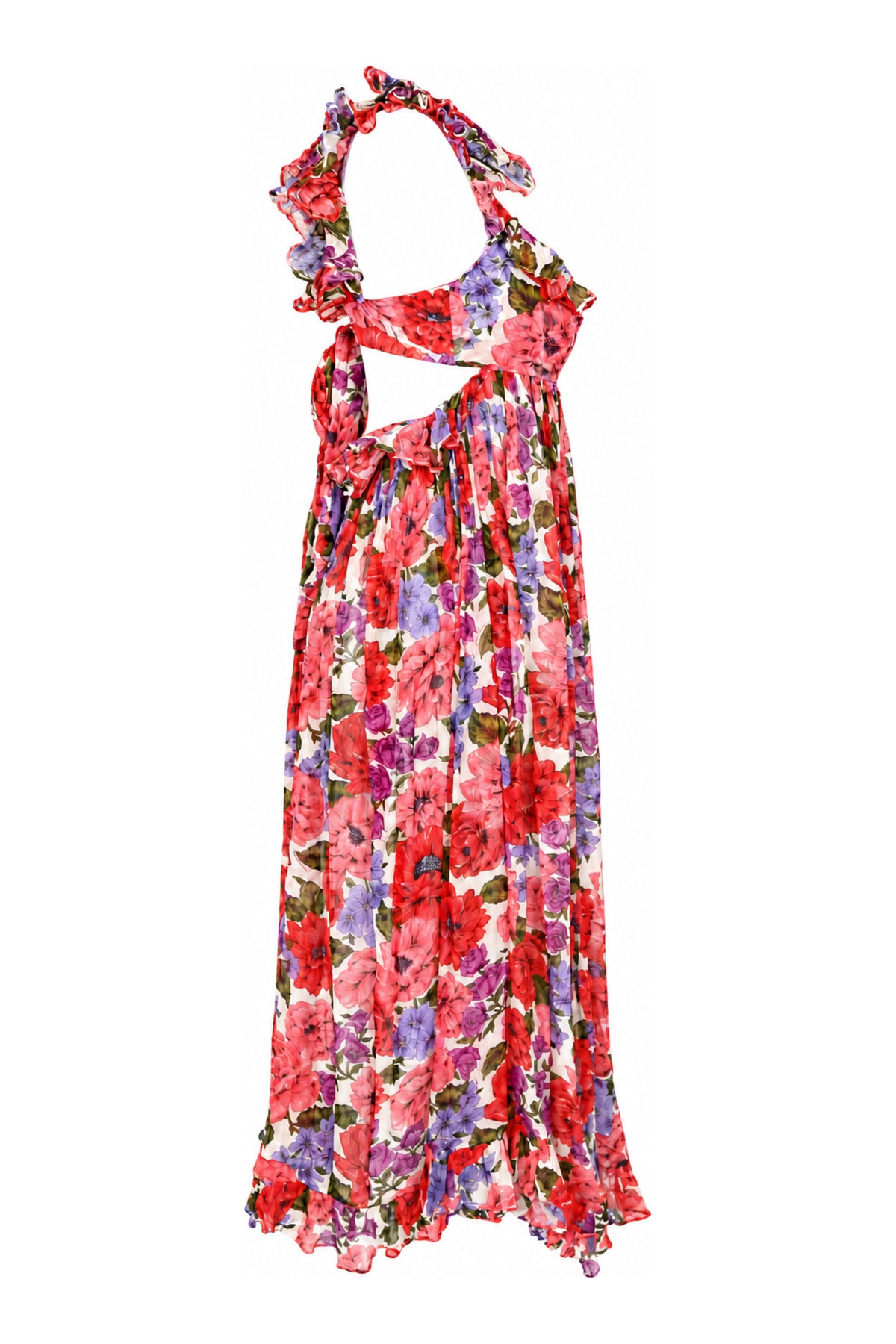 Zimmermann Red Floral Silk Ruffle Maxi Dress