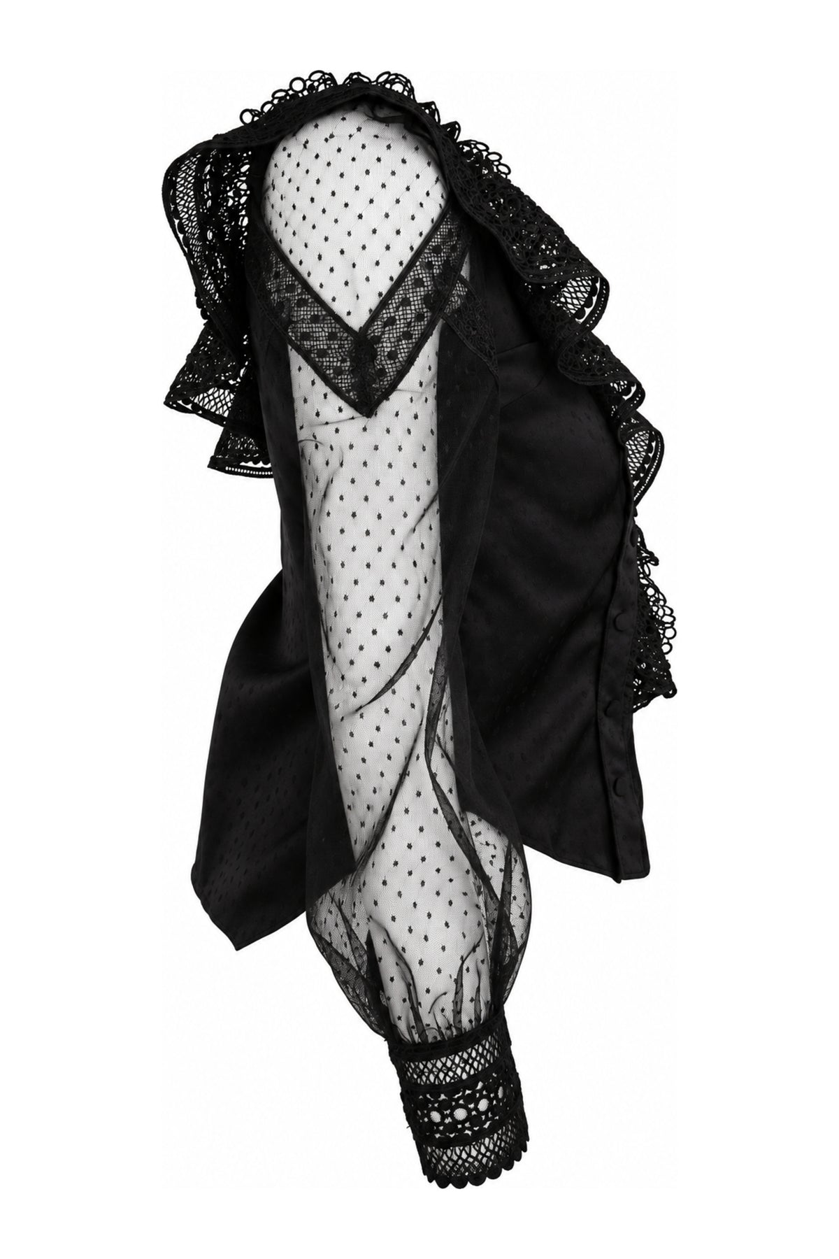 Self-Portrait Black One-Shoulder Lace and Dot Mesh Top