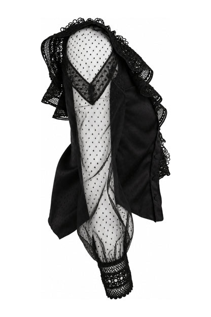Self-Portrait Black One-Shoulder Lace and Dot Mesh Top