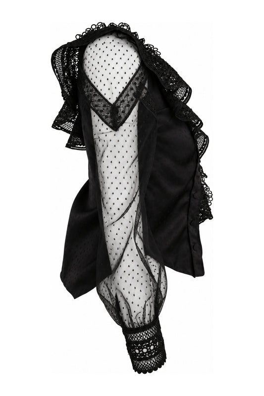 Self-Portrait Black One-Shoulder Lace and Dot Mesh Top