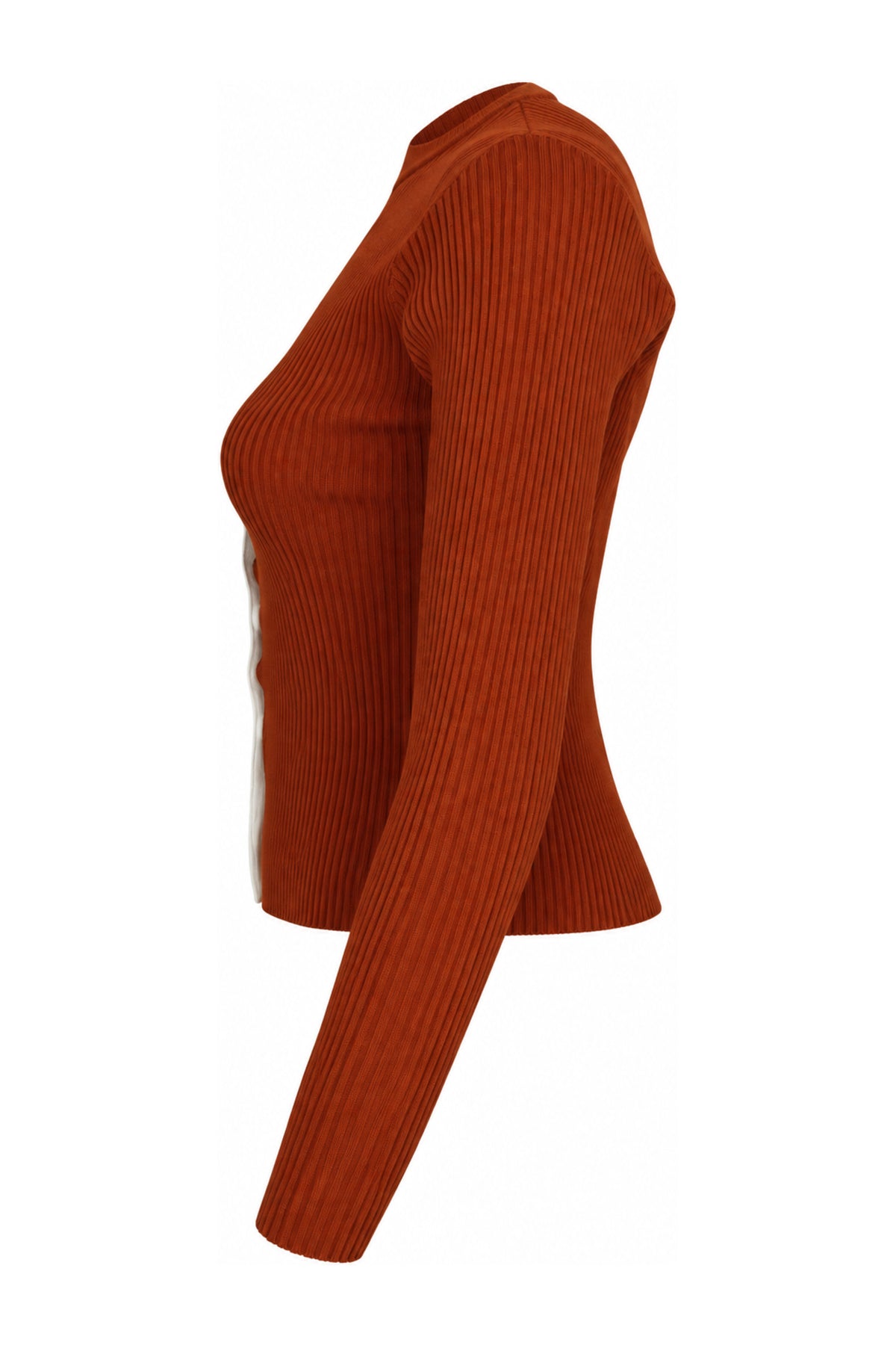 Staud Two-Tone Ivory Rust Rib Knit Cardigan