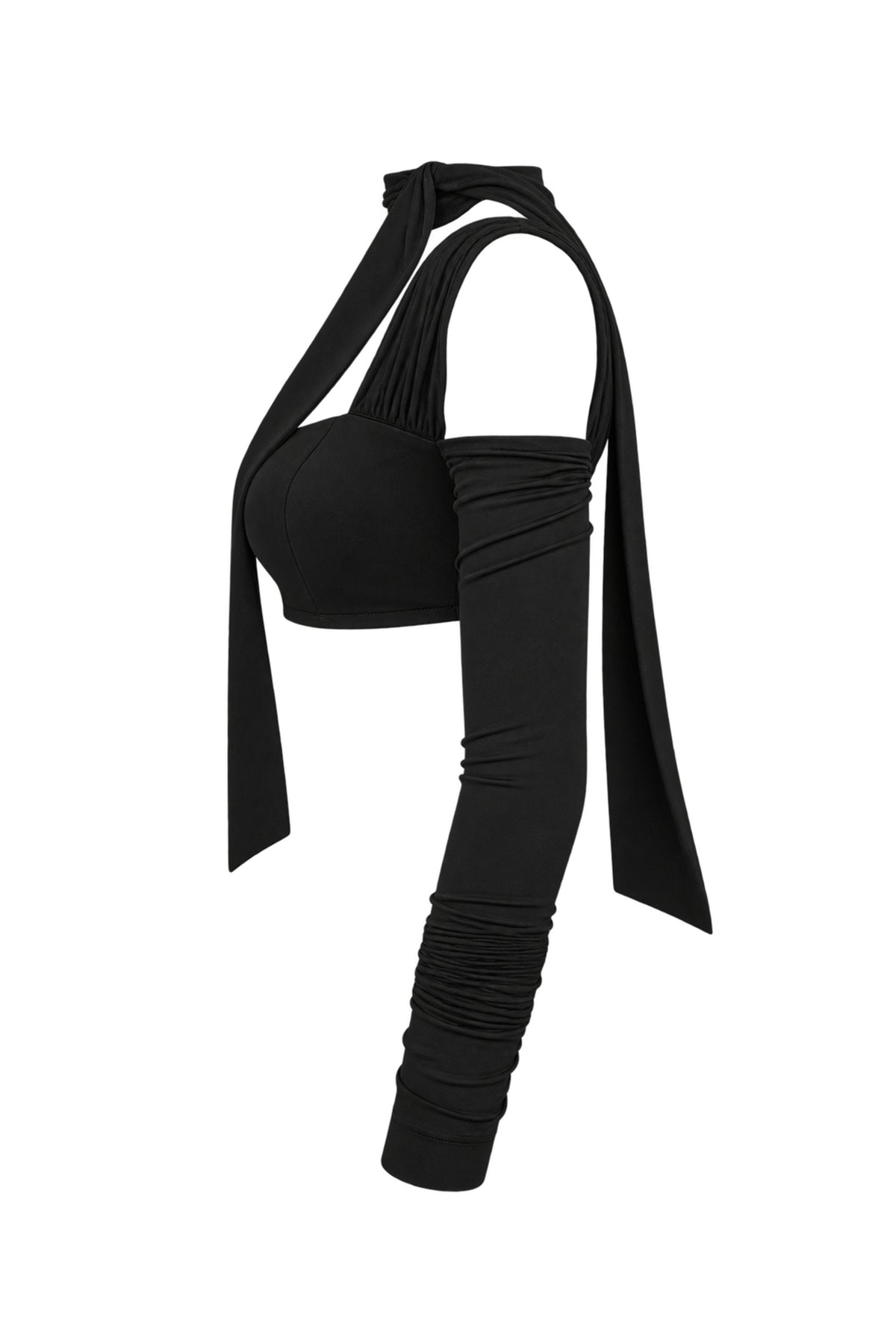 Cup of Stars Black Strappy Cut-Out Long Sleeve Crop Top