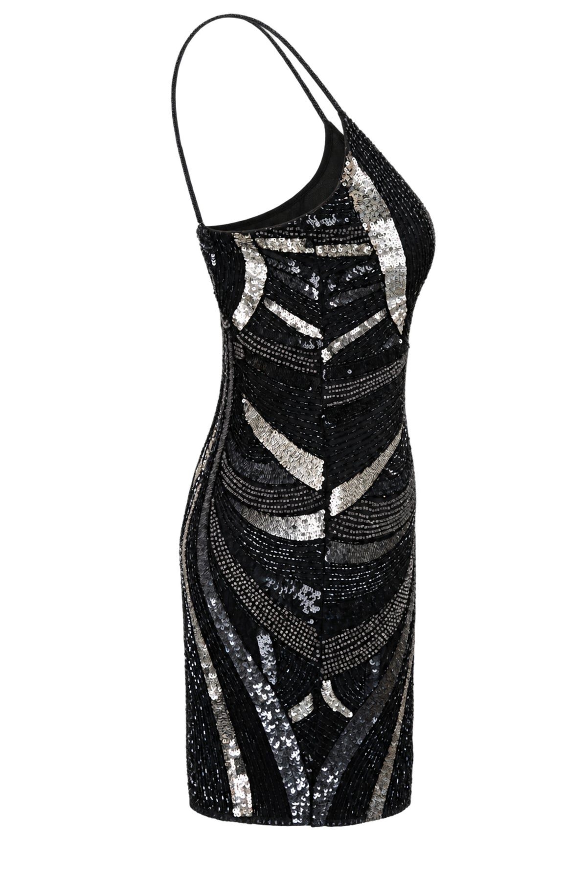 MAM Black Silver Sequin Beaded Mini Dress