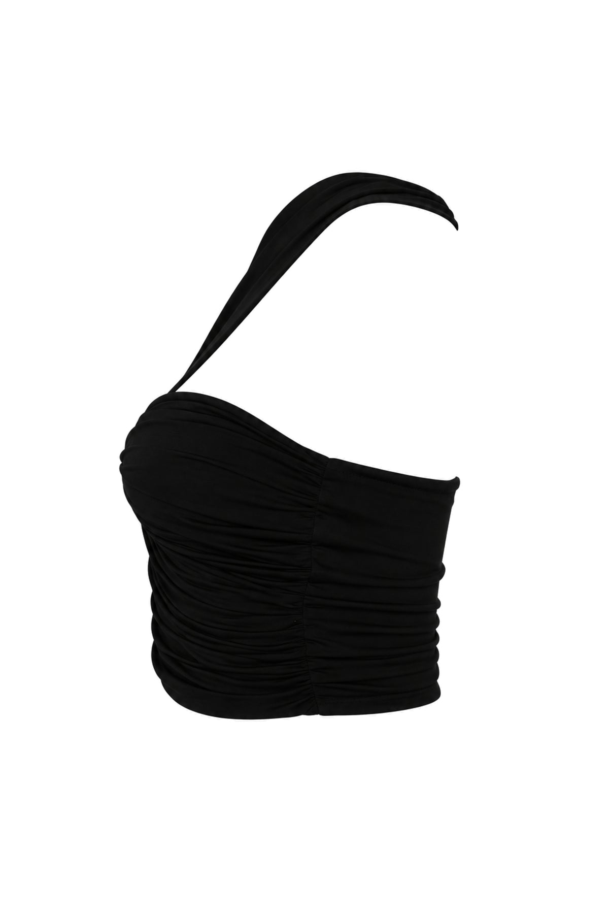 Lil & Lavantin Black Ruched One-Shoulder Crop Top