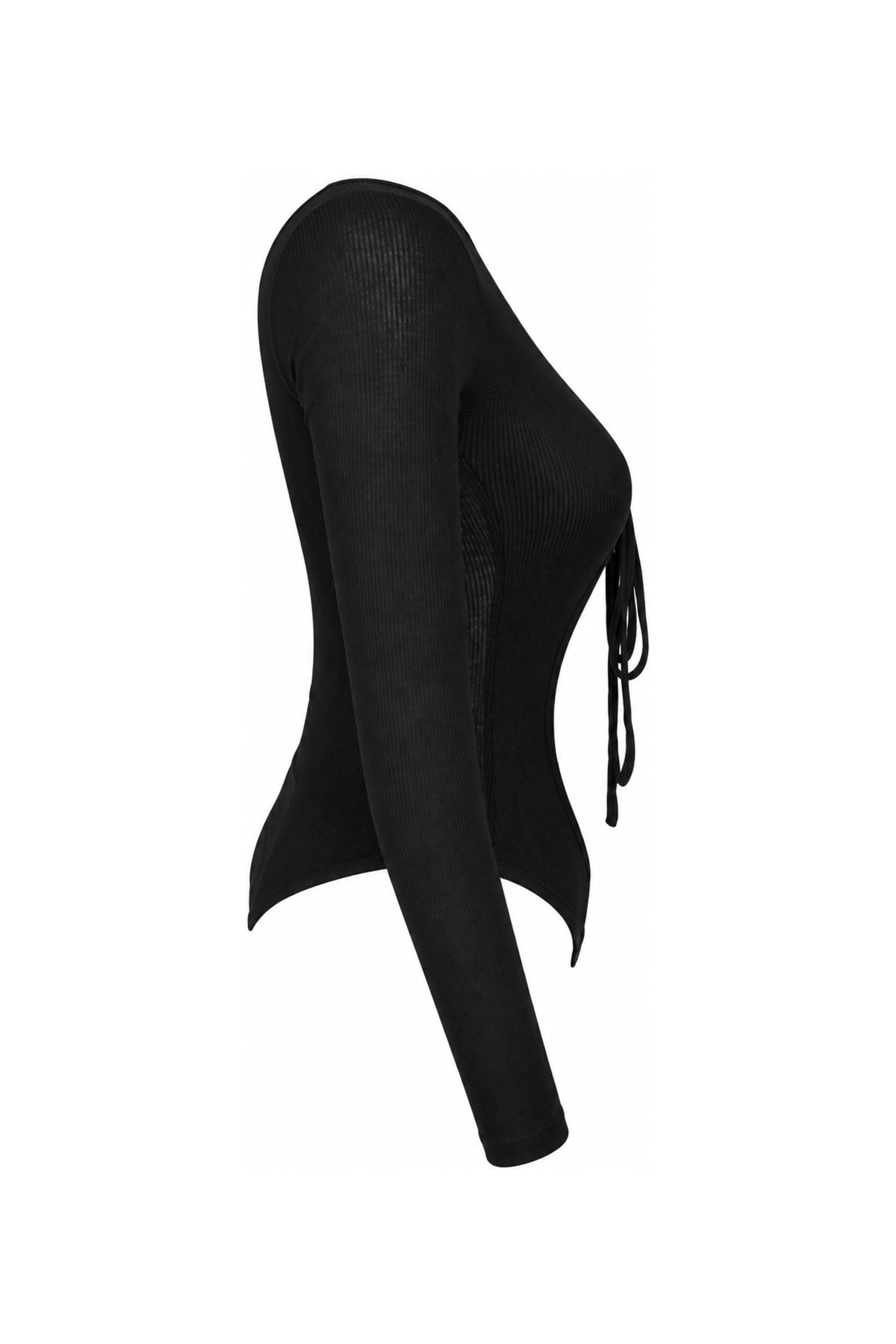 IAMNOTBASIC Black Ribbed Cut-Out Tie-Front Bodysuit