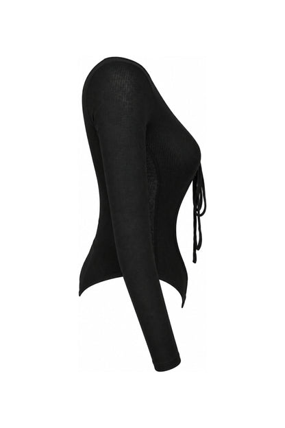 IAMNOTBASIC Black Ribbed Cut-Out Tie-Front Bodysuit