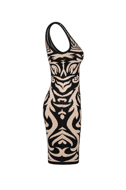 Forever 21 Black Beige Jacquard Knit Bodycon Mini Dress
