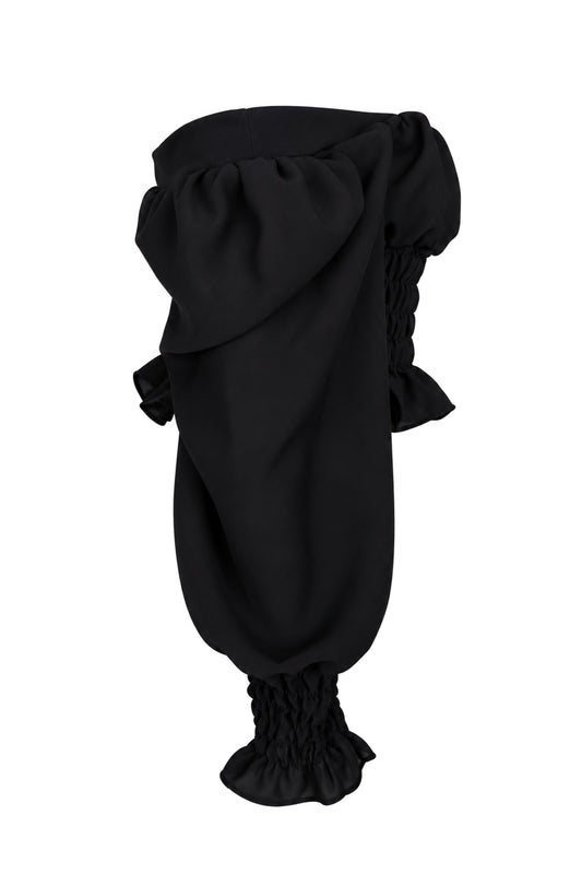 Naia Black Smocked Off-Shoulder Puff Sleeve Top