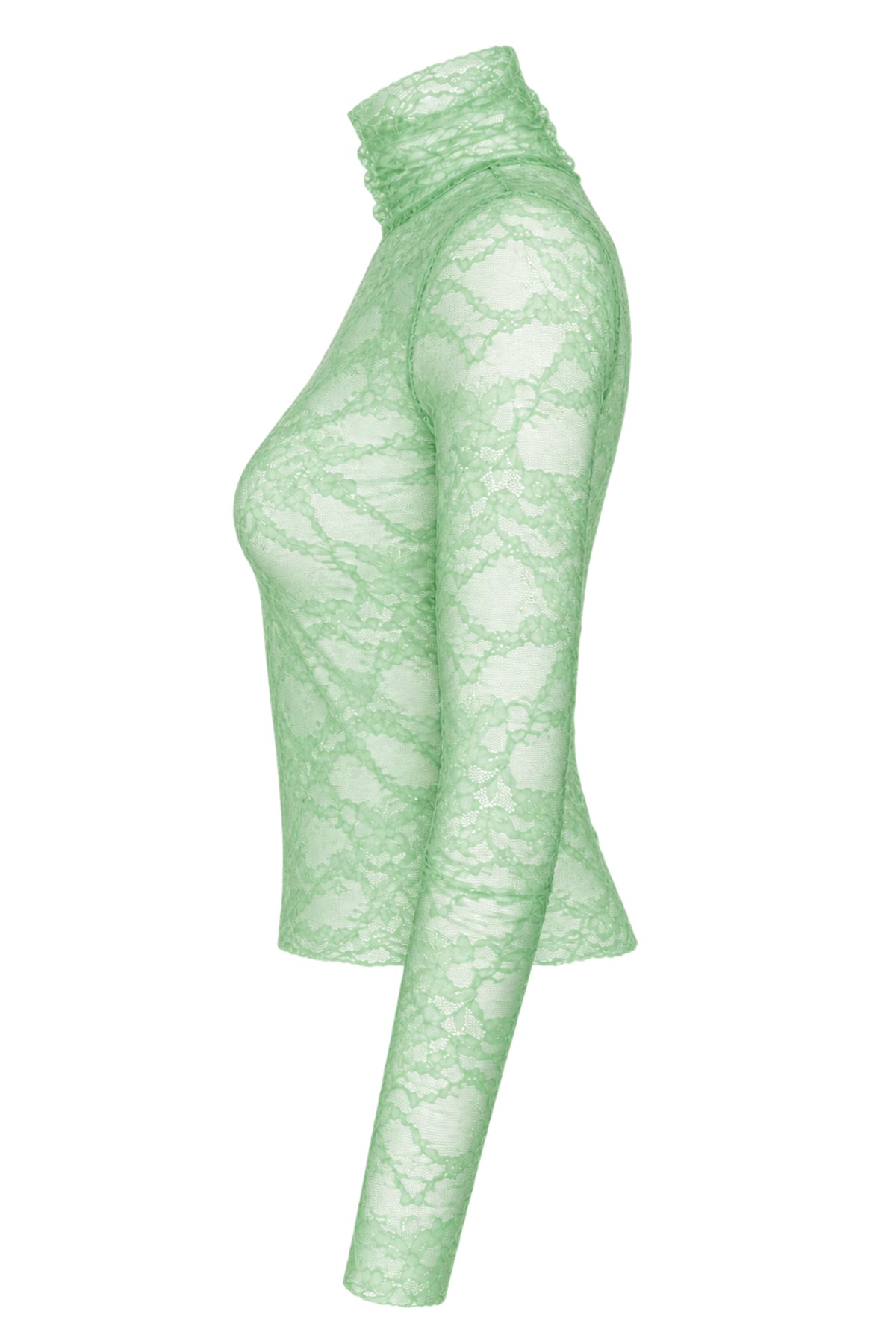Les Benjamins Mint Green Lace Logo Turtleneck Top