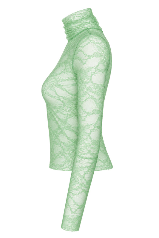 Les Benjamins Mint Green Lace Logo Turtleneck Top