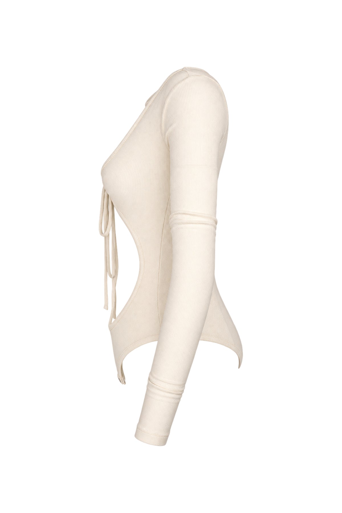 IAMNOTBASIC Cream Ribbed Cut-Out Tie-Front Bodysuit