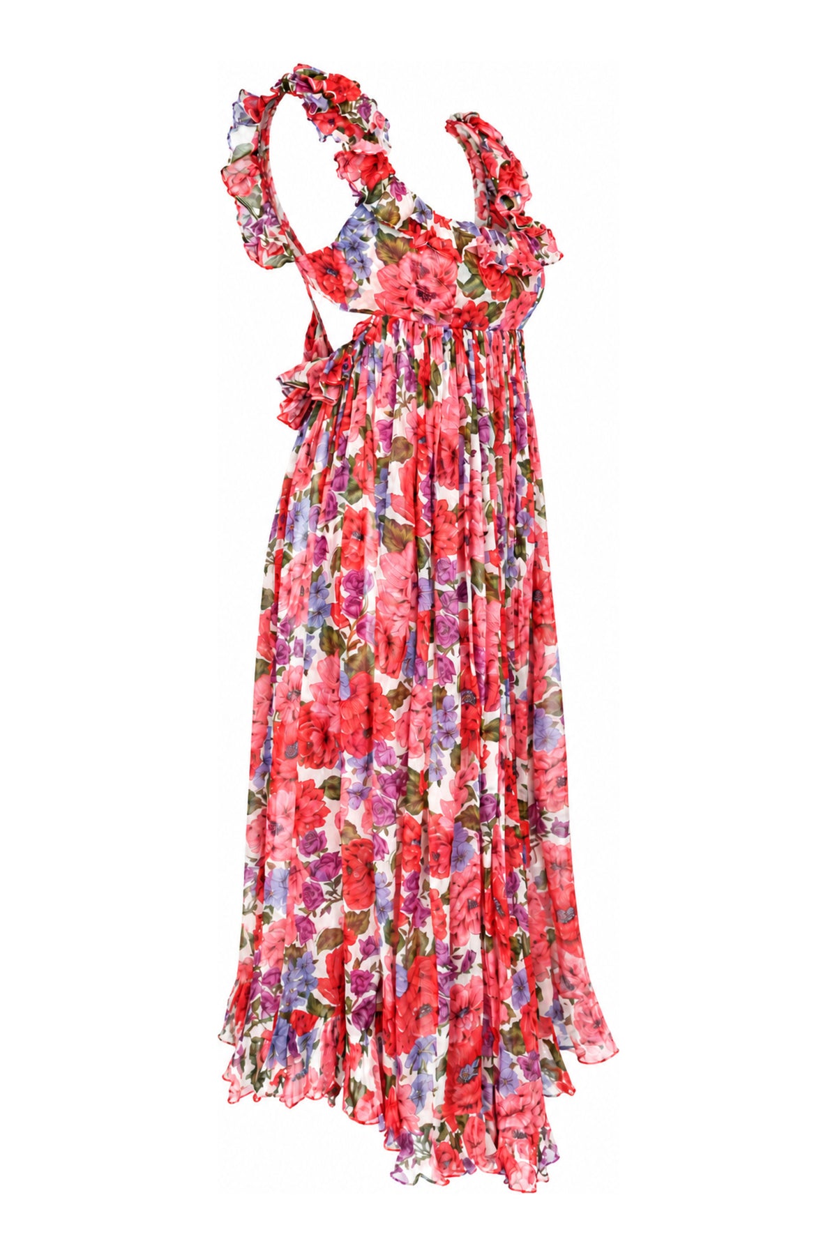 Zimmermann Red Floral Silk Ruffle Maxi Dress