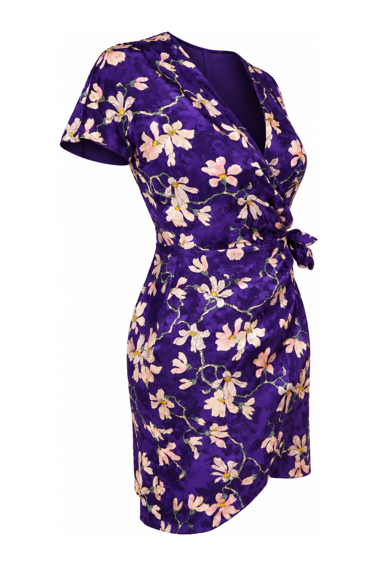 Mango Purple Floral Print Wrap Mini Dress