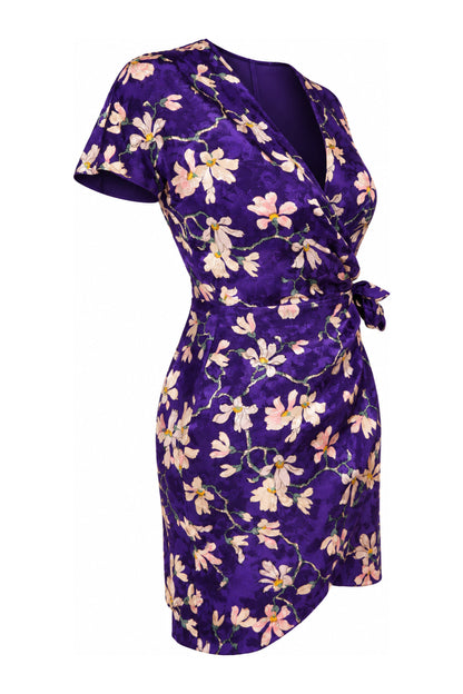 Mango Purple Floral Print Wrap Mini Dress