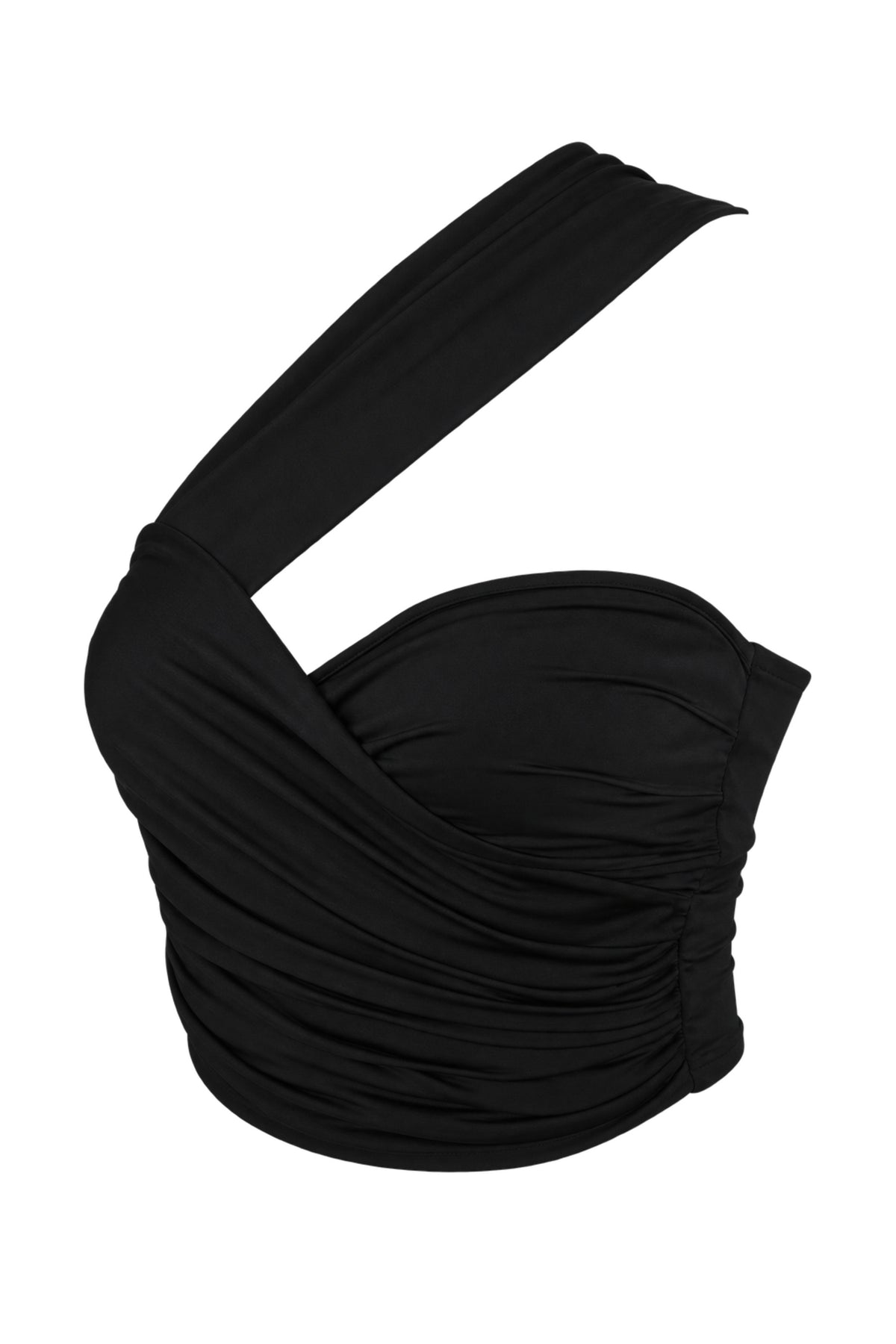 Lil & Lavantin Black Ruched One-Shoulder Crop Top