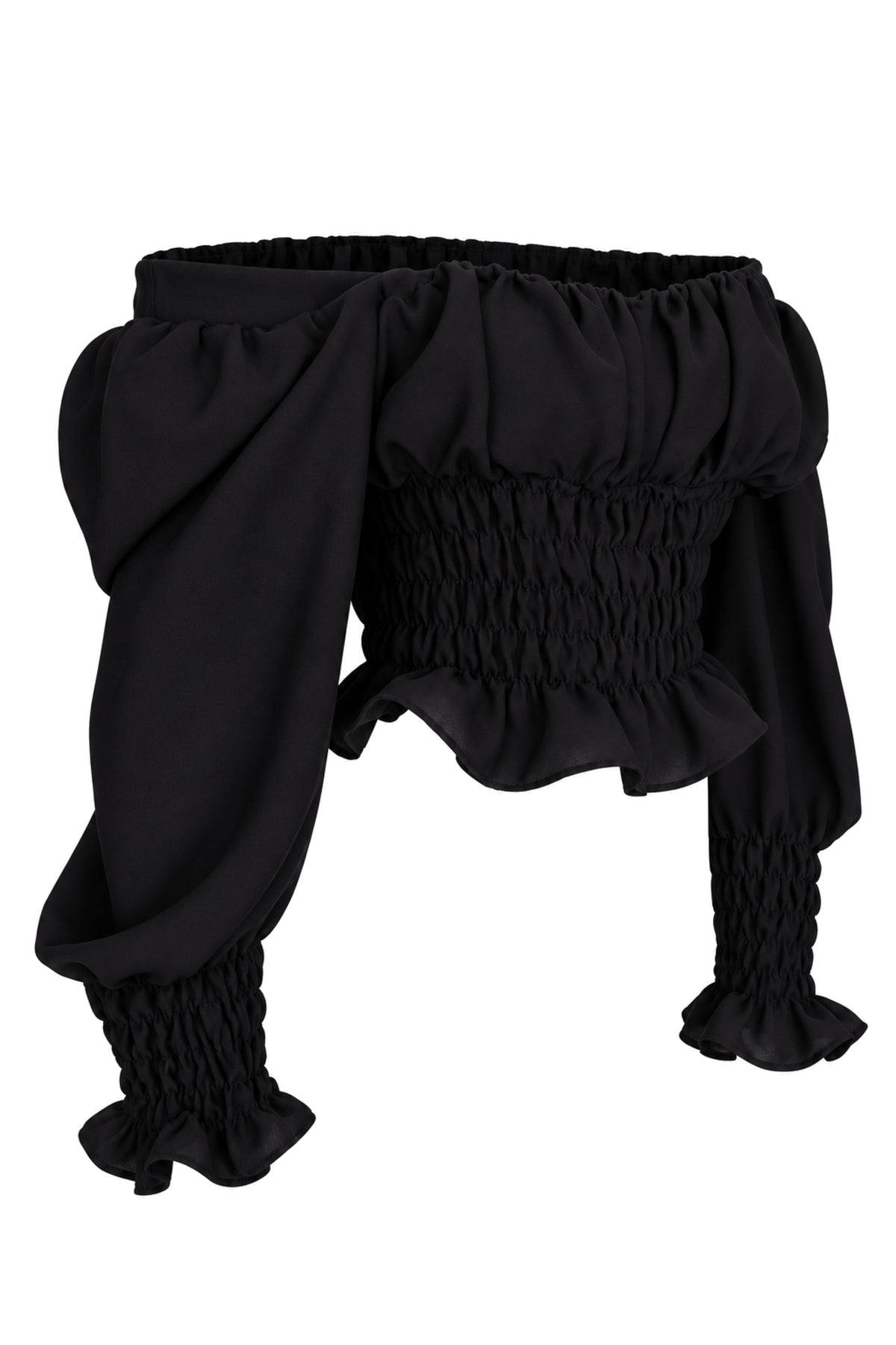 Naia Black Smocked Off-Shoulder Puff Sleeve Top