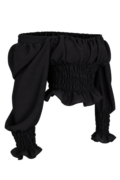 Naia Black Smocked Off-Shoulder Puff Sleeve Top