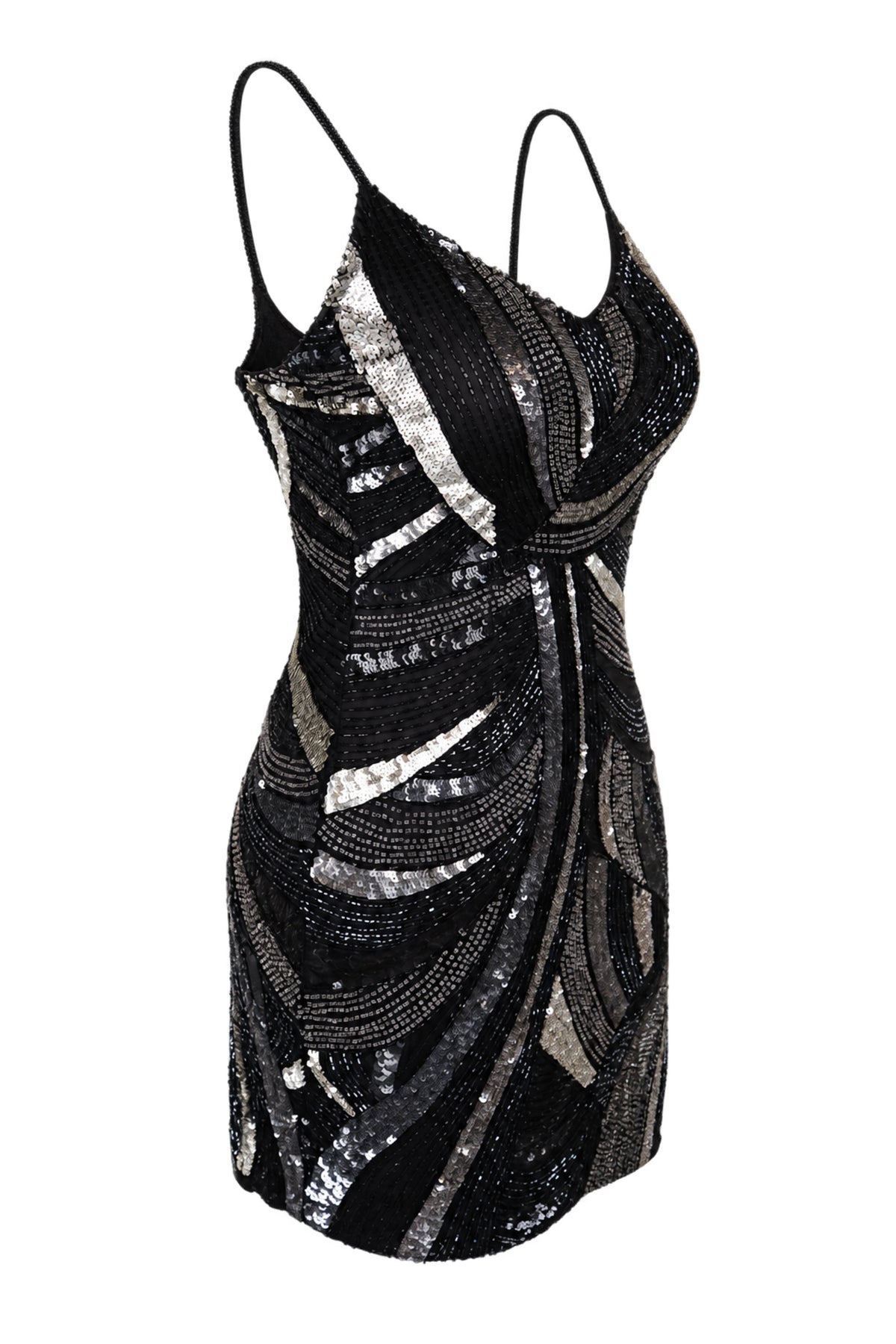 MAM Black Silver Sequin Beaded Mini Dress