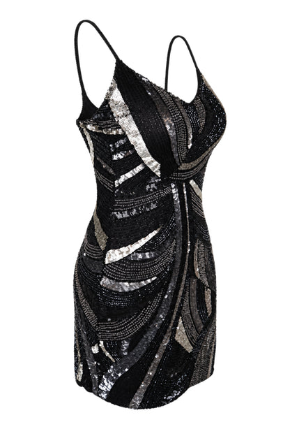 MAM Black Silver Sequin Beaded Mini Dress