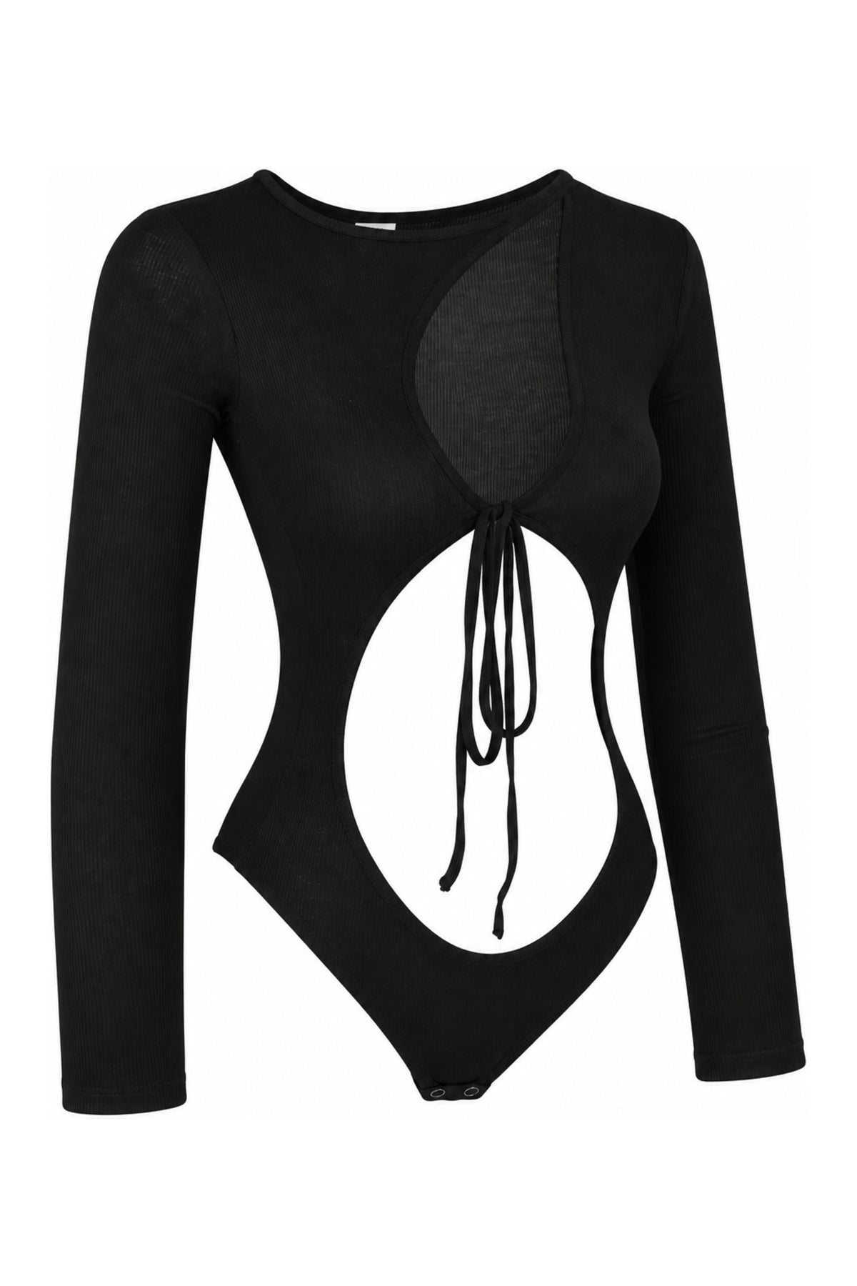 IAMNOTBASIC Black Ribbed Cut-Out Tie-Front Bodysuit