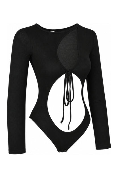 IAMNOTBASIC Black Ribbed Cut-Out Tie-Front Bodysuit