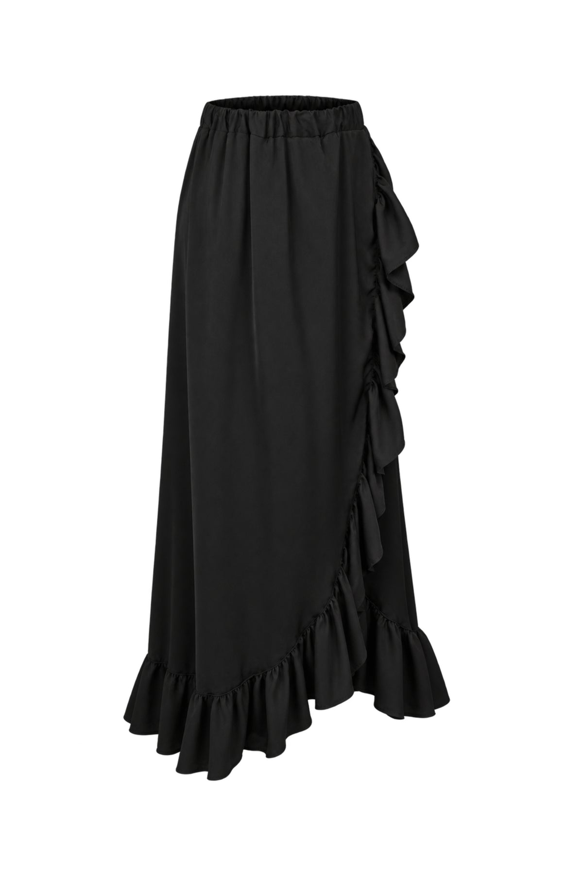BSL Black Ruffle Wrap Maxi Skirt