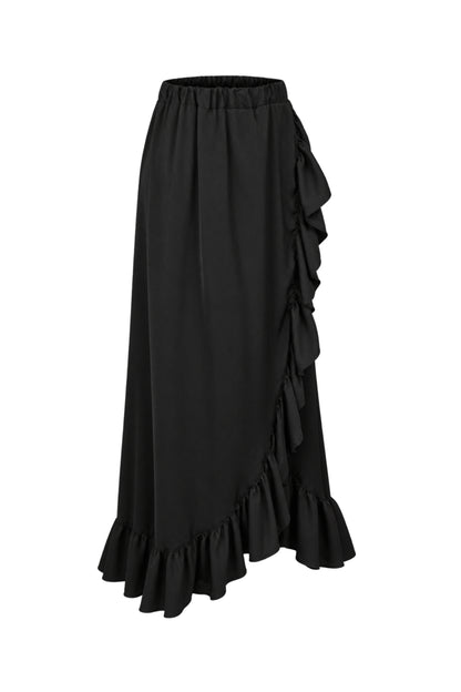 BSL Black Ruffle Wrap Maxi Skirt