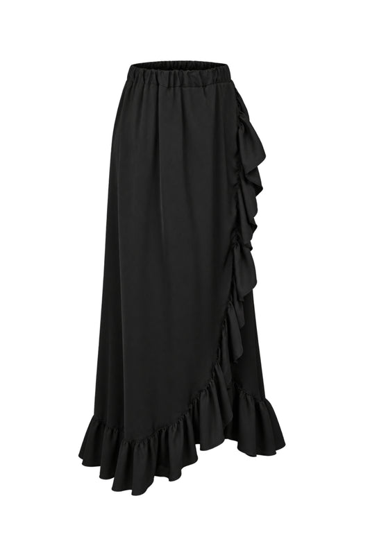 BSL Black Ruffle Wrap Maxi Skirt