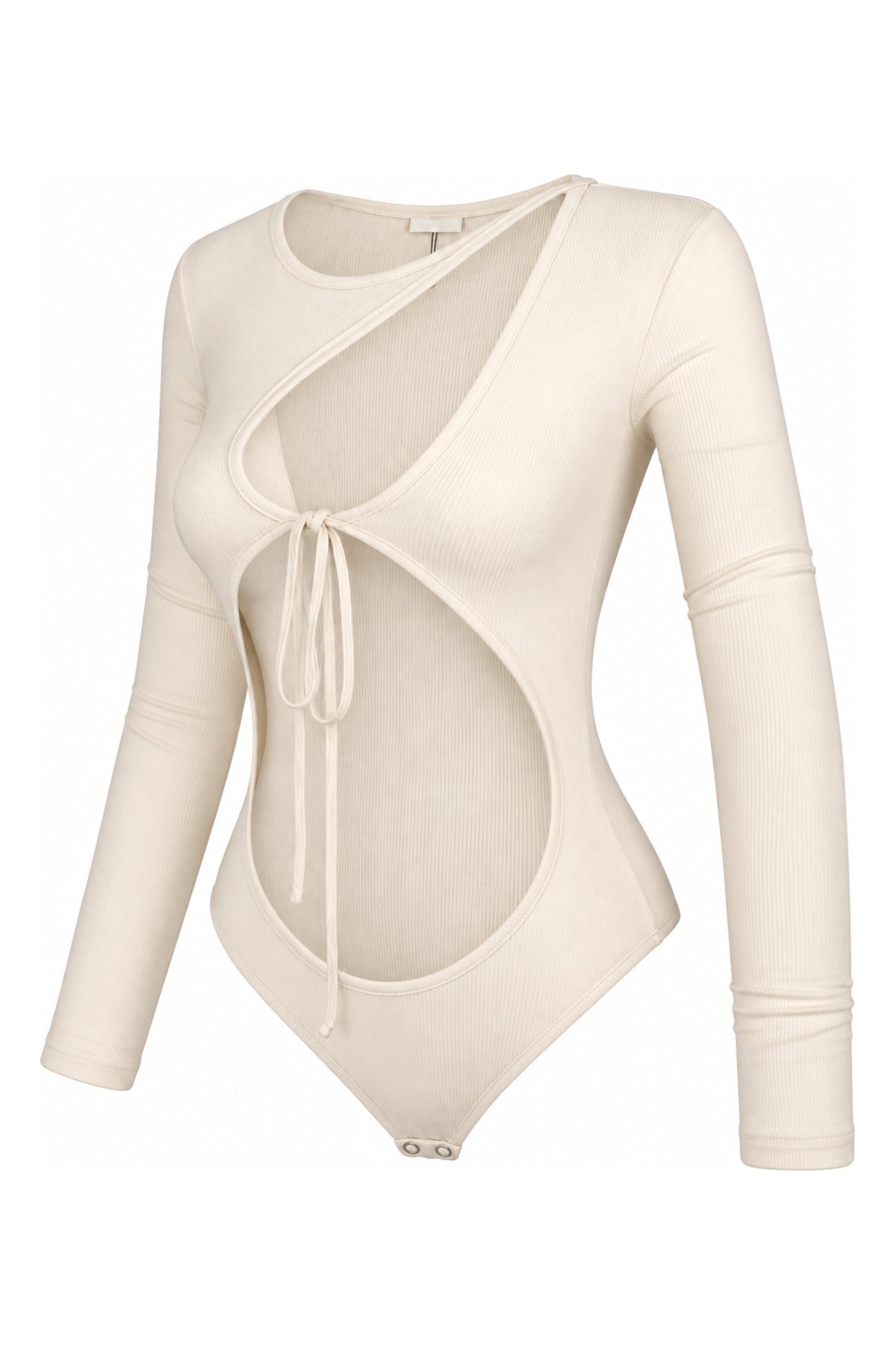 IAMNOTBASIC Cream Ribbed Cut-Out Tie-Front Bodysuit