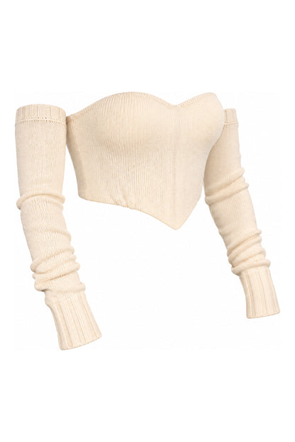 Ermanno Scervino Ivory Cashmere Bustier with Separate Sleeves