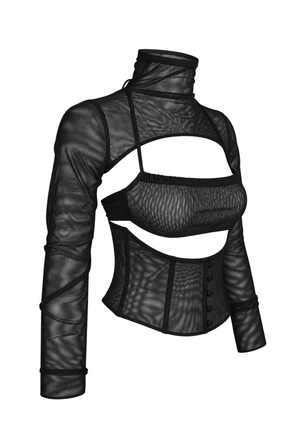 Cup of Stars Black Mesh Three-Piece Cut-Out Top Set