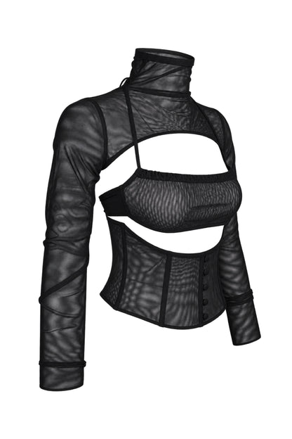 Cup of Stars Black Mesh Three-Piece Cut-Out Top Set