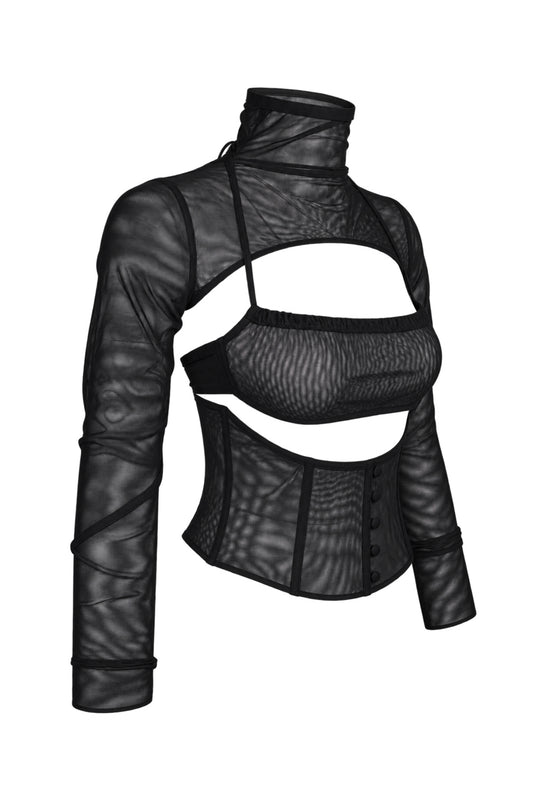 Cup of Stars Black Mesh Three-Piece Cut-Out Top Set