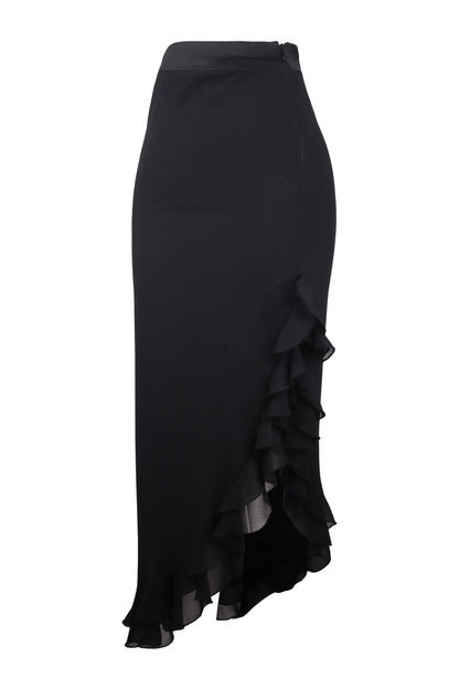 js collection siyah firfir yirtmacli uzun etek