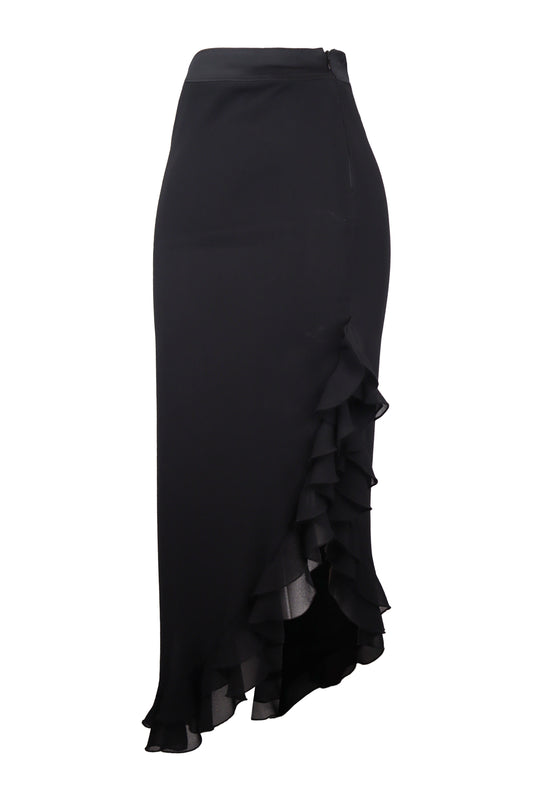 js collection siyah firfir yirtmacli uzun etek