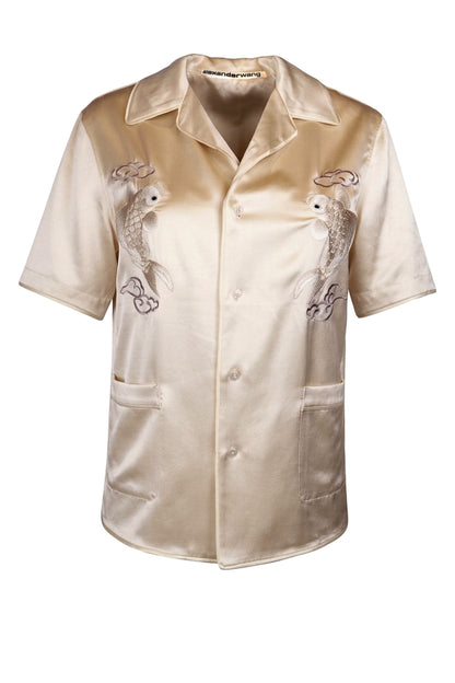 Alexander Wang Ecru Koi Embroidered Silk Shirt