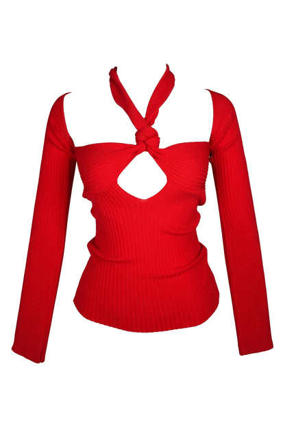 The Attico Red Ribbed Knit Halter Cut-Out Top