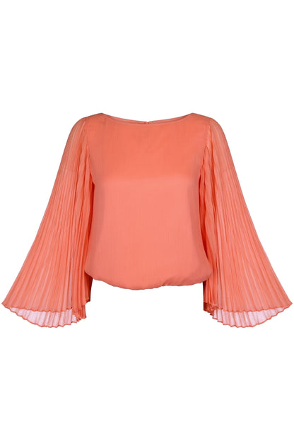 Alice + Olivia Coral Pleated Bell Sleeve Blouse