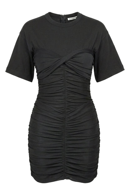Alexander Wang Black Ruched Short-Sleeve Mini Dress