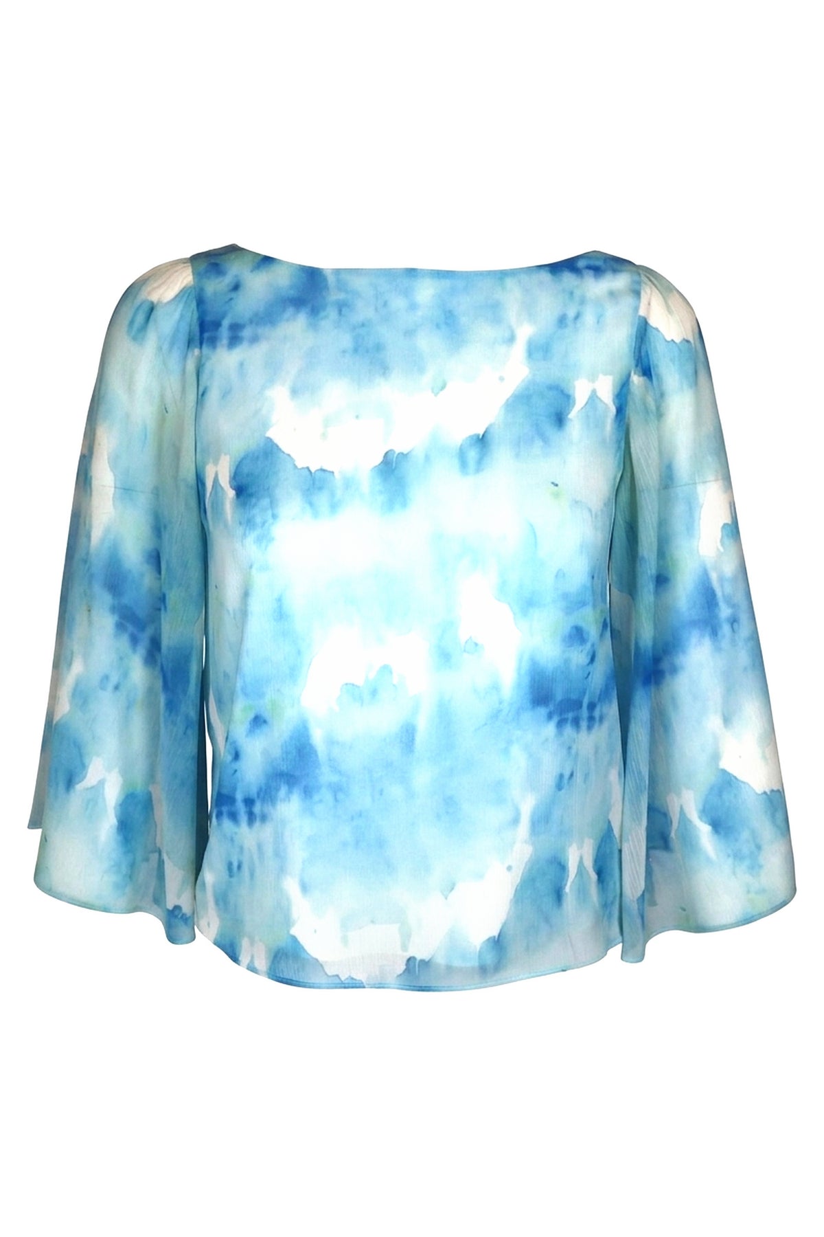 Alice + Olivia Blue Watercolour Print Silk Chiffon Blouse