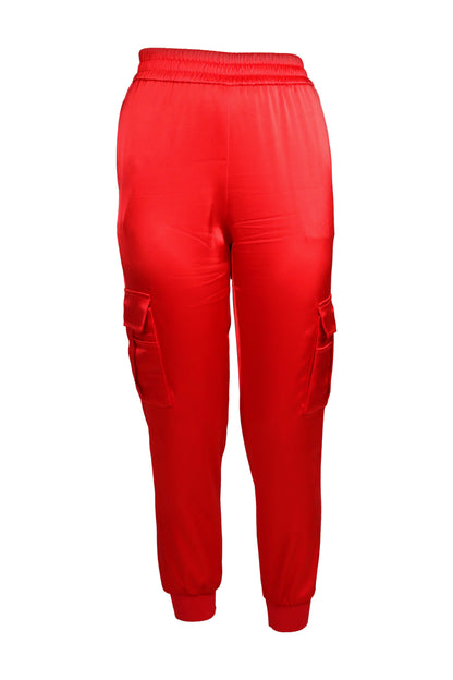 Alice + Olivia Red Satin Cargo Jogger Trousers