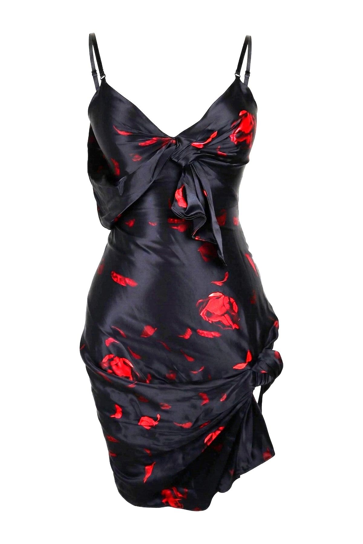 Alexander Wang Black Red Rose Print Satin Mini Slip Dress