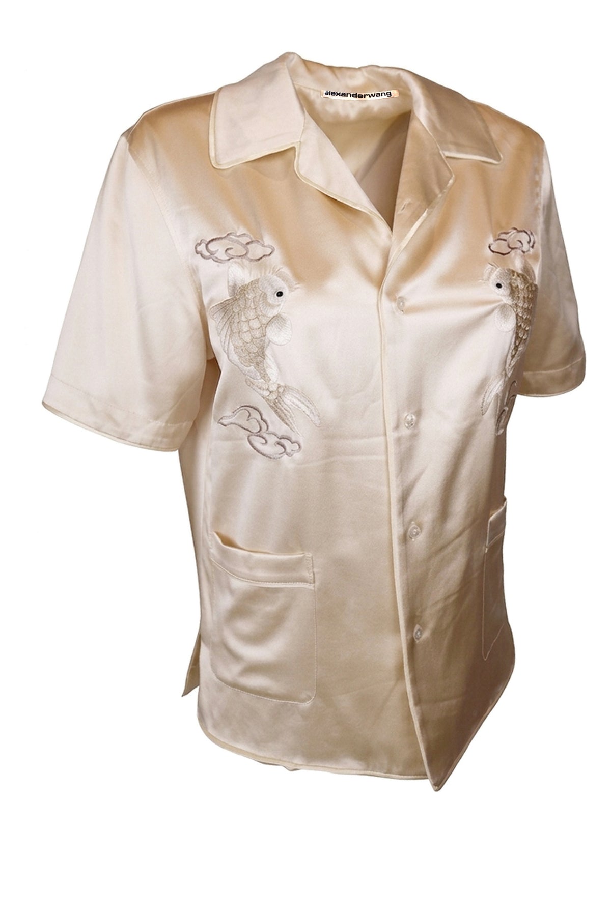 Alexander Wang Ecru Koi Embroidered Silk Shirt