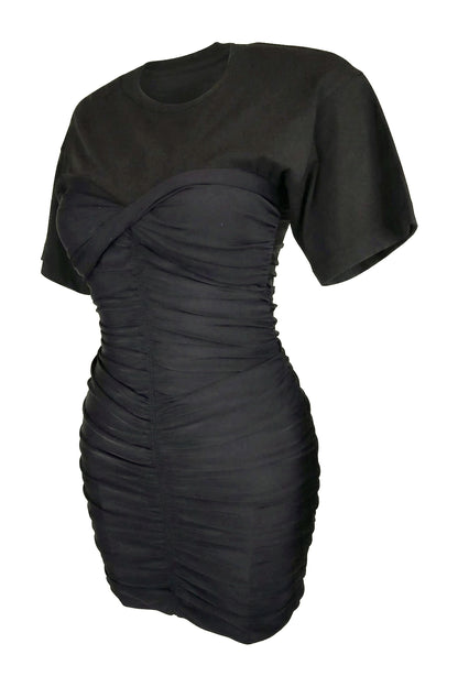 Alexander Wang Black Ruched Short-Sleeve Mini Dress