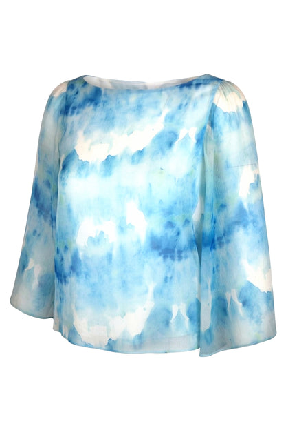 Alice + Olivia Blue Watercolour Print Silk Chiffon Blouse