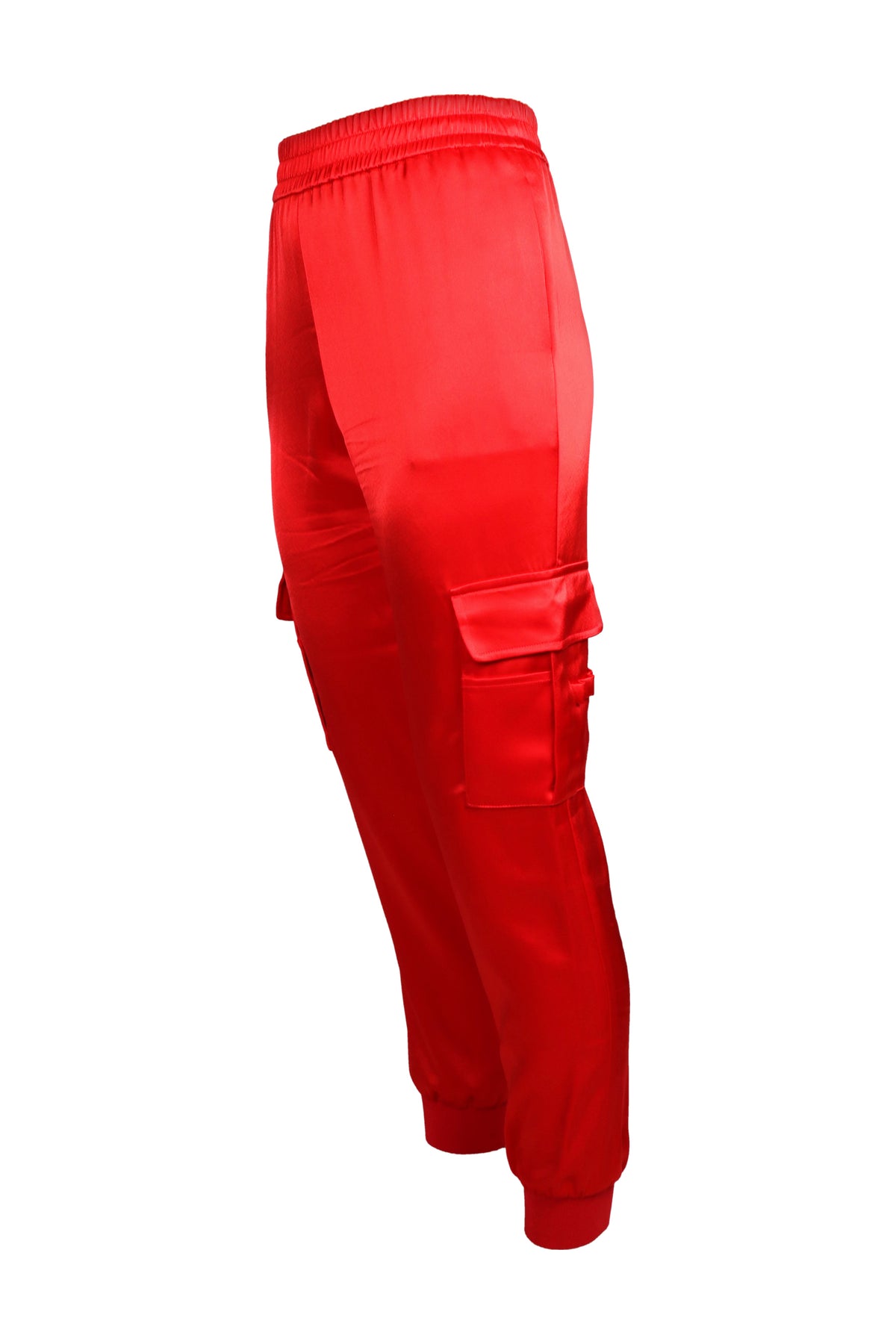 Alice + Olivia Red Satin Cargo Jogger Trousers